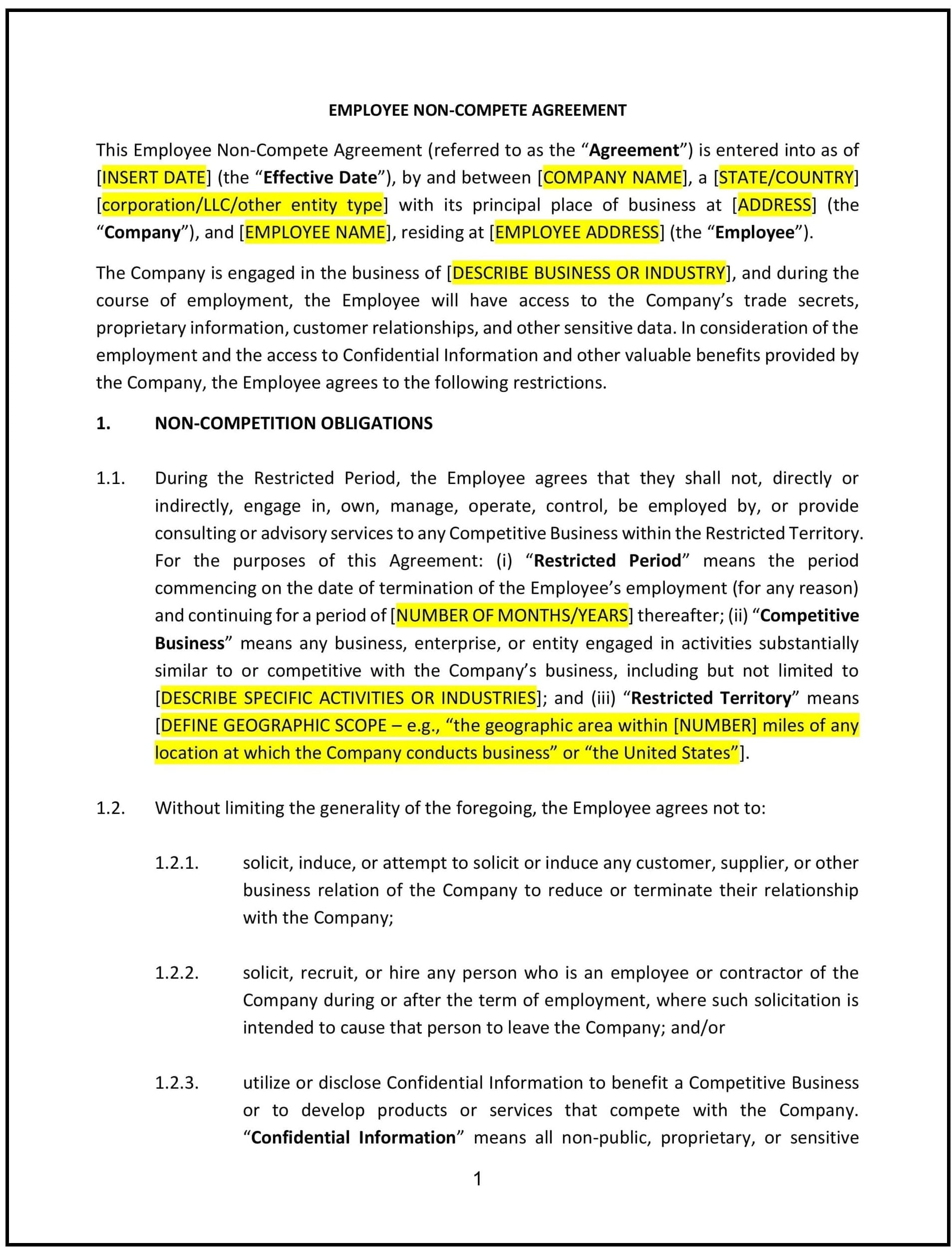 Employee-Non-Compete-Agreement--Arkansas--1-1