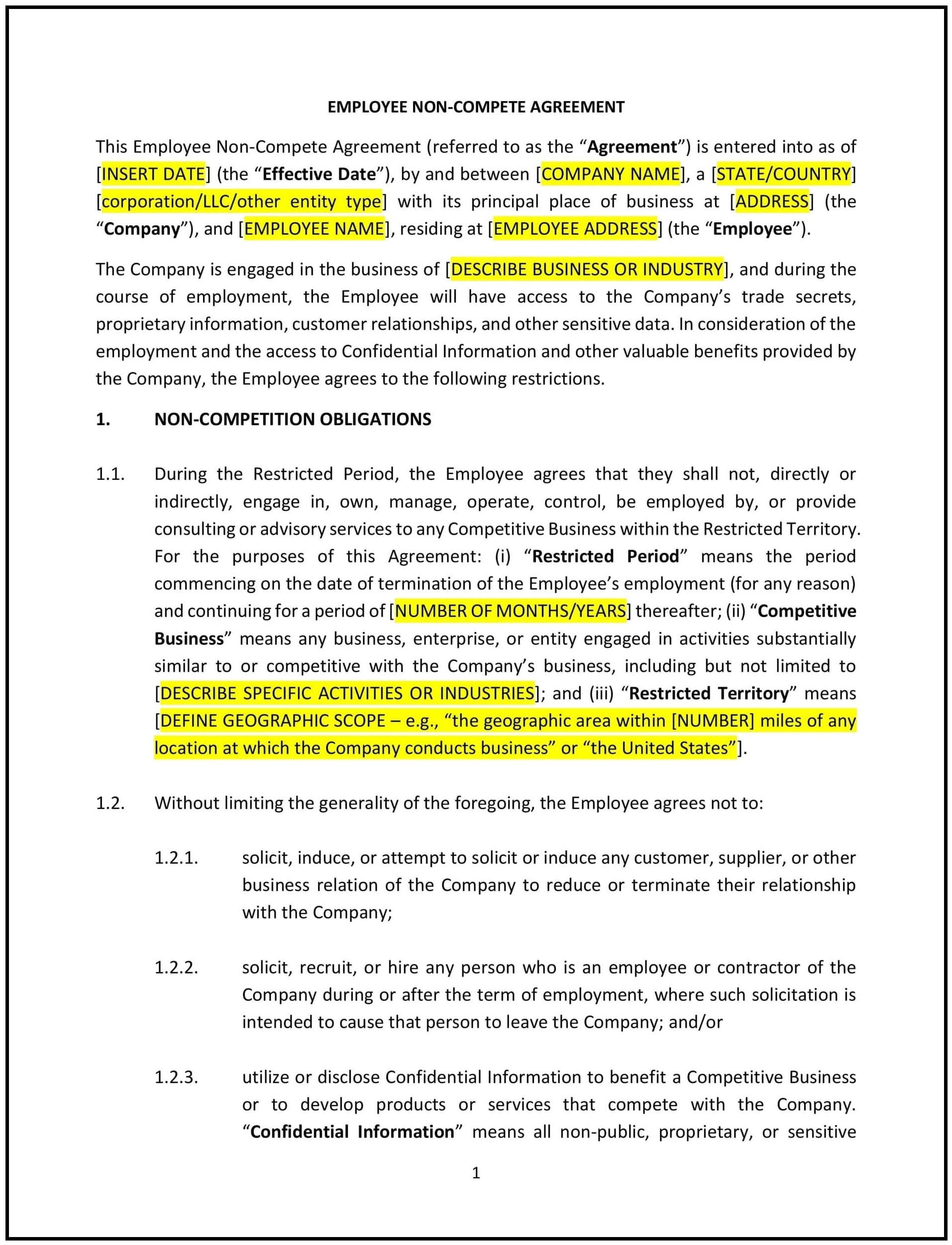 Employee-Non-Compete-Agreement--Tennessee--1-1